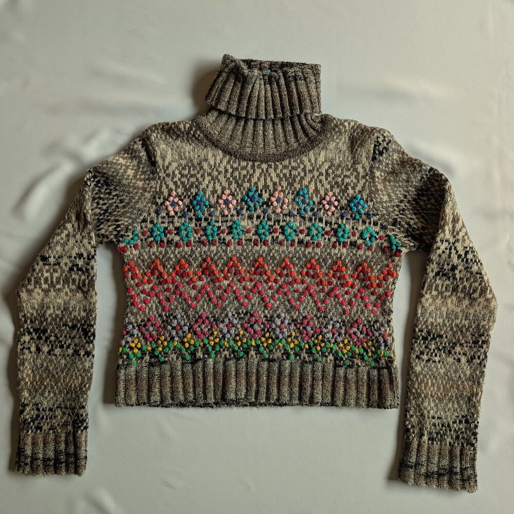 Anthropologie Cecilia Prado Multicolor Textured Turtleneck Sweater